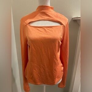 Topshop Peach Satin Cut Out Mock Neck Blouse Size 8-10